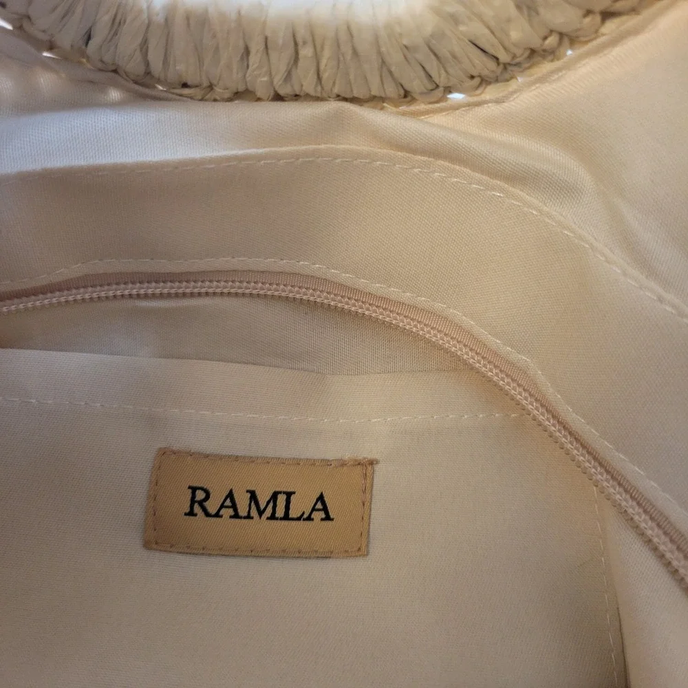 Natural Straw Half Moon Ramla Bag With Woven Texture & Wooden Handle Boho